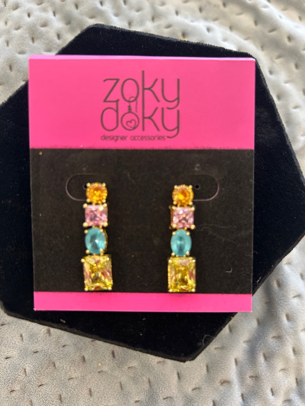 Pastel Multicolor Crystal Drop Earrings with Yellow, Pink and Blue-NWT